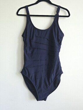 Calvin Klein Navy Ruched One-Piece Swimsuit | Size 14